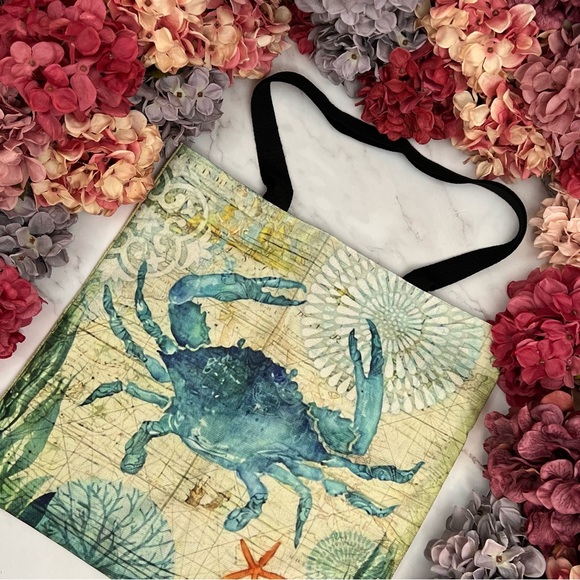 Eco-Friendly Nautical Blue Crab Folding Tote Bag - Picture 4 of 15